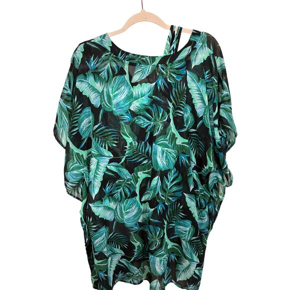 The Avenue Plus Size Twist tropical Print Swim Tank Coverup Set Vacation 20 Lake - Picture 2 of 6